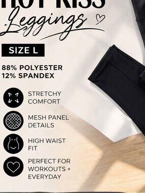 NEW Hot Kiss Black Mesh Panel Leggings Size L | High Waist Athleisure